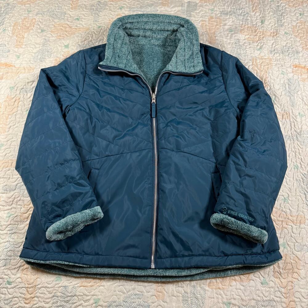 Free Country Reversible Jacket Womens XL Blue Fleece Lined Coat